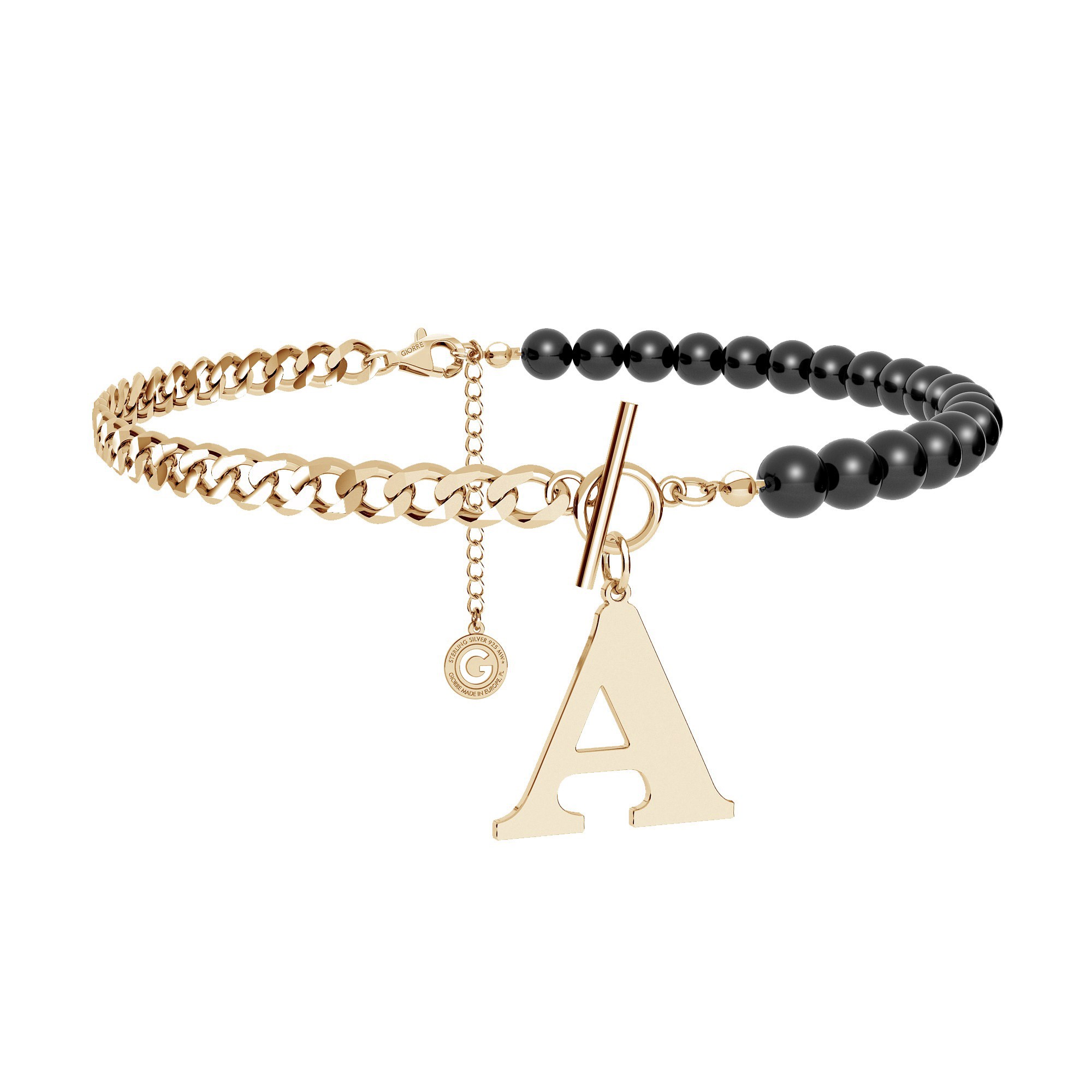 Czarny perłowy choker pancerka z literą